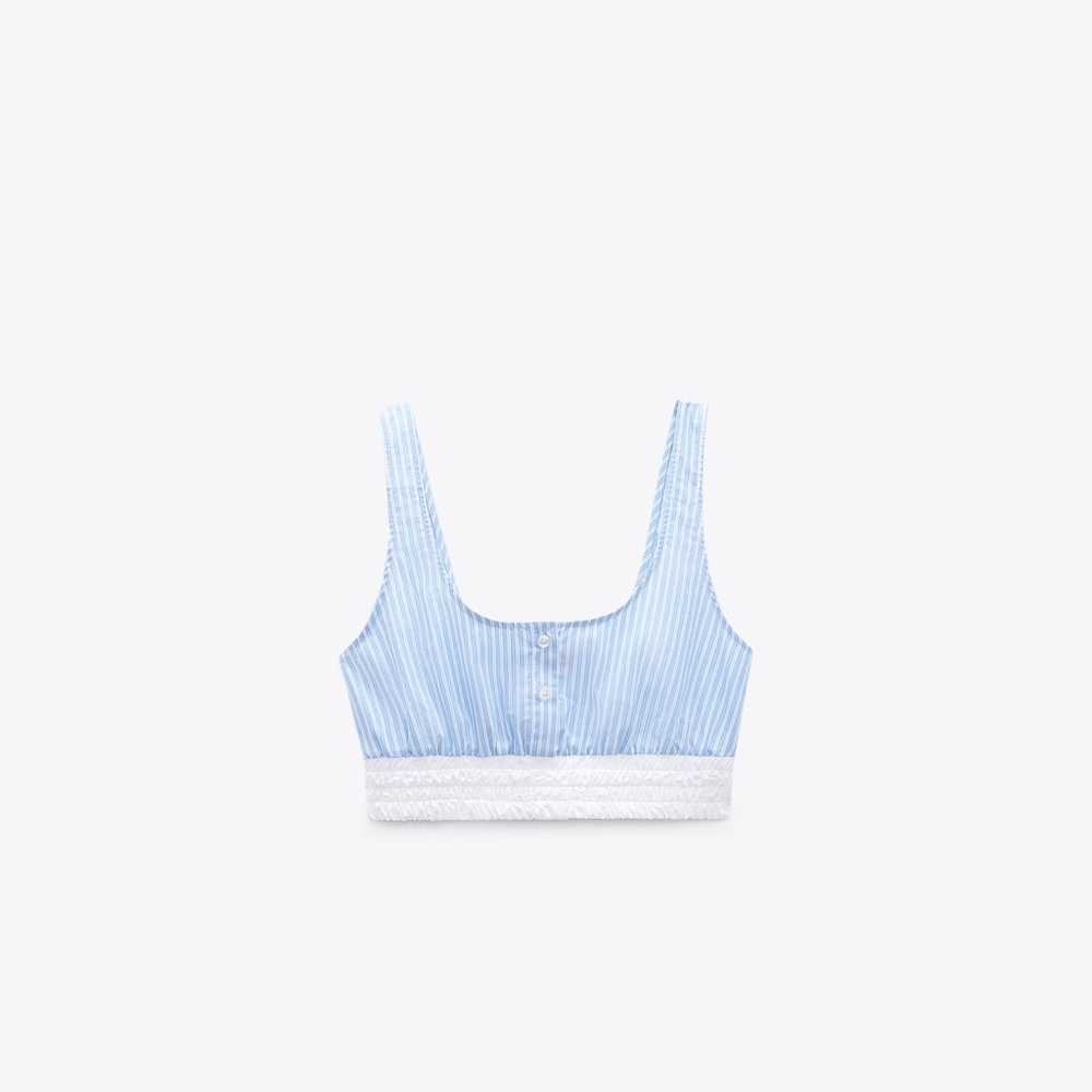 Zara Cropped Combination Striped Poplin Top - Picture 5 of 5